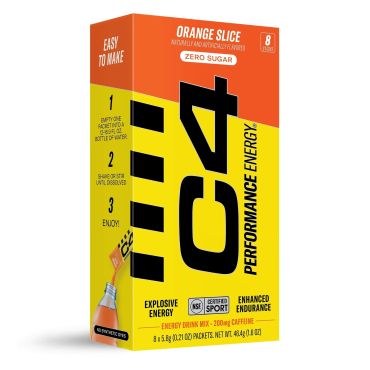 C4 Performance Energy Powder Mix Orange Slice, 8 Sticks Per Pack